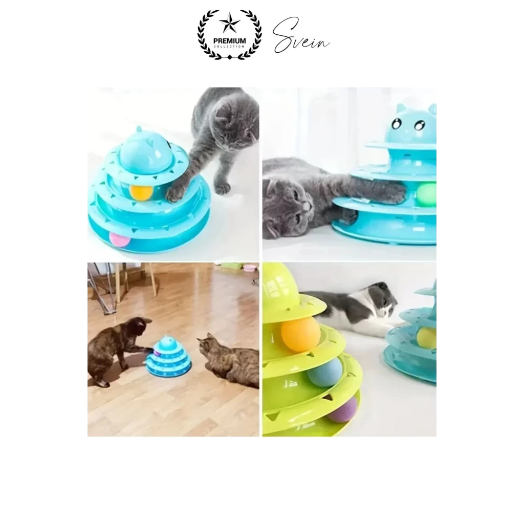 3 Katlı 3 Toplu Kedi Oyuncağı Yuvarlak Eğlence Dönen Hareketli ABS Plastik Çıngıraklı Zeka Gelişim