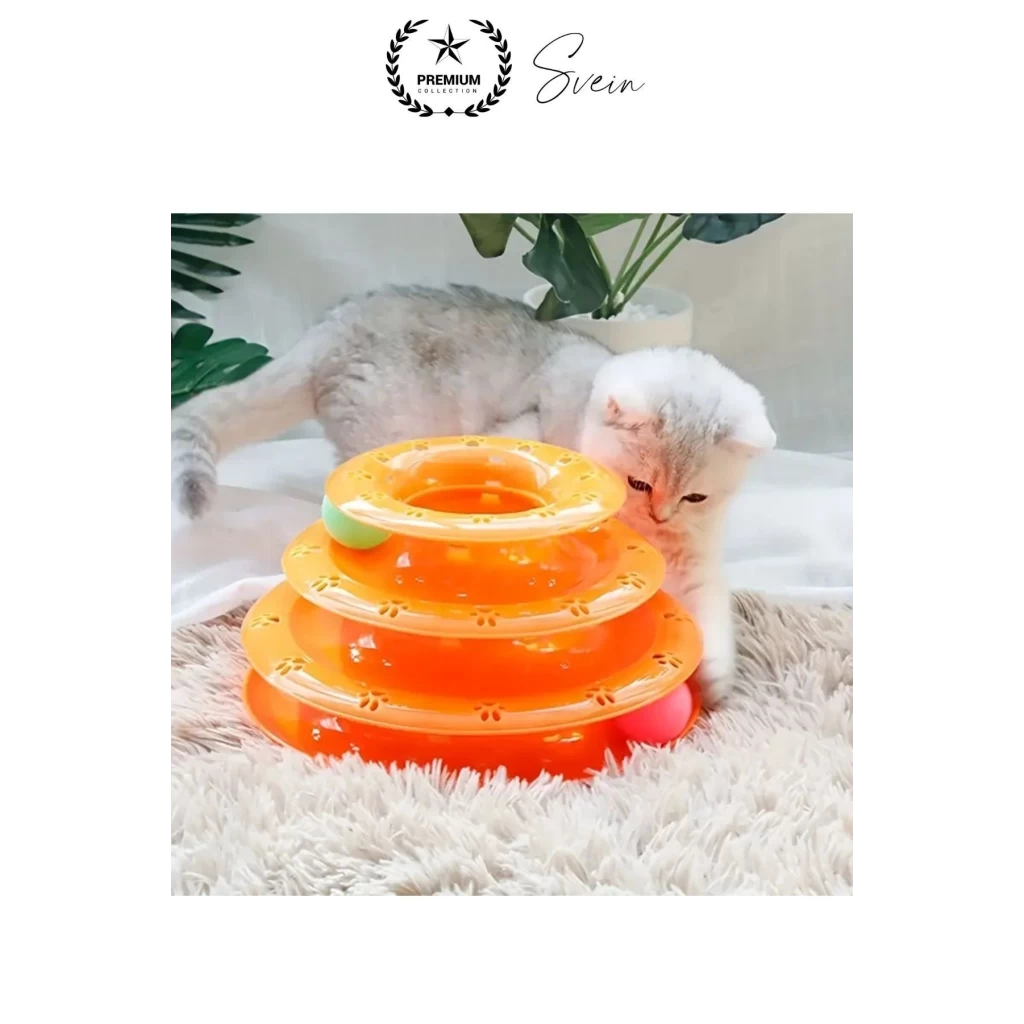 3 Katlı 3 Toplu Kedi Oyuncağı Yuvarlak Eğlence Dönen Hareketli ABS Plastik Çıngıraklı Zeka Gelişim