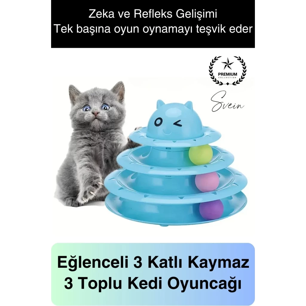 3 Katlı 3 Toplu Kedi Oyuncağı Yuvarlak Eğlence Dönen Hareketli ABS Plastik Çıngıraklı Zeka Gelişim
