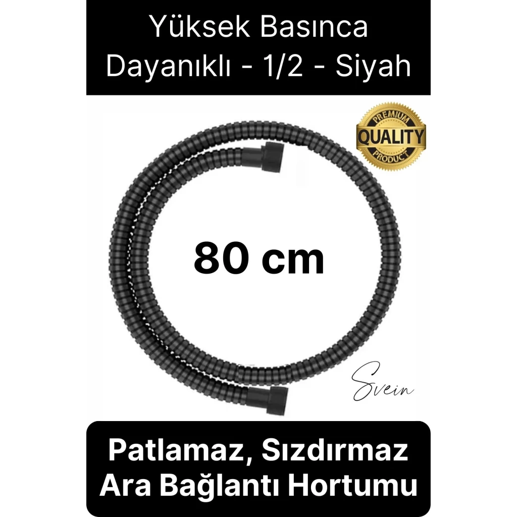 80 cm Siyah Kısa Tepe Ara Duş Hortumu Spiral Robot Bağlantı Örgü Dayanıklı Kopmaz Patlamaz Sızdırmaz