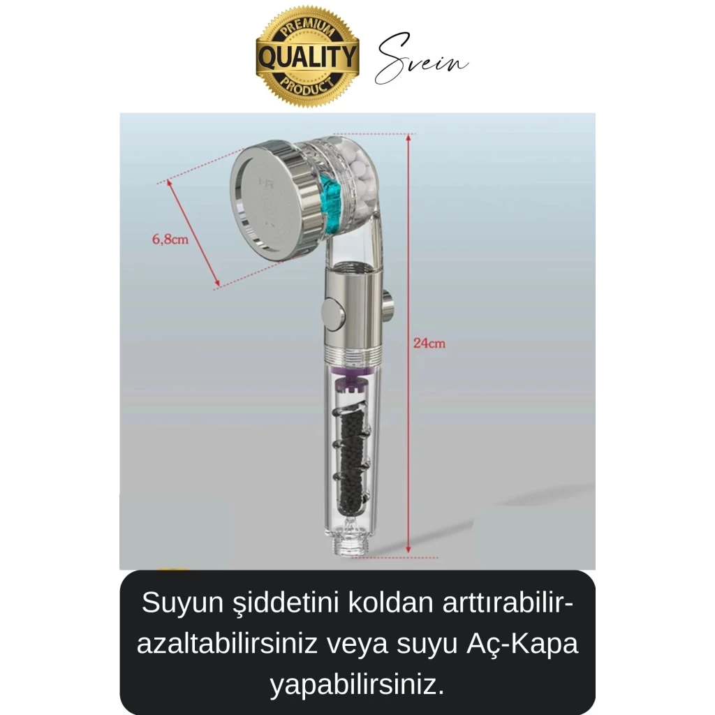 Boncuklu Özel Filtreli Arıtmalı Tazyikli Kireç Önleyici Su Tasarruflu Duş Başlığı 06026