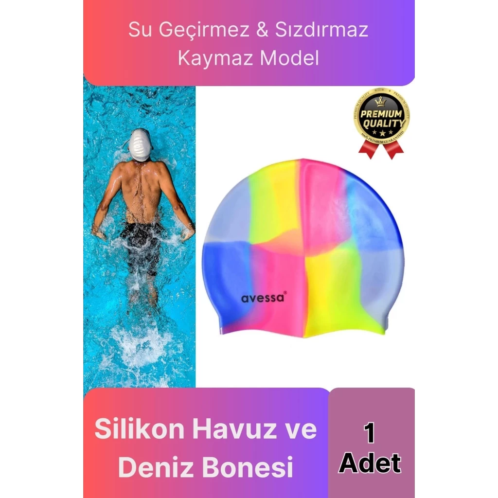 Çok Renkli  Su Geçirmez Sızdırmaz Kaymaz Elastik Yüzme  Silikon Deniz Havuz Yüzme Bonesi