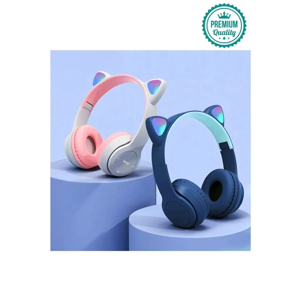 Kablosuz Gürültü Engelleyen Bluetooth Işıklı Mikrofonlu Kedi Kulaklı Sevimli Oyun Müzik Kulaklığı