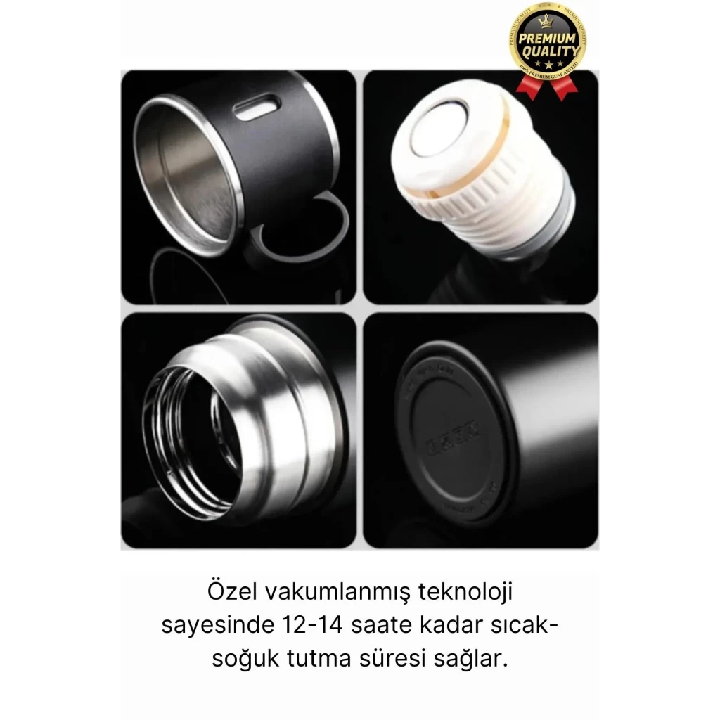 Kaliteli Paslanmaz Çelik Çift Katmanlı Sıcak Soğuk 3 Bardaklı Vakumlu Termos Çanta Hediyeli 550 Ml