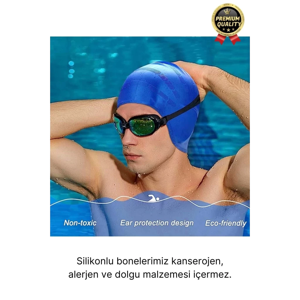 Premium Su Geçirmez Sızdırmaz Kaymaz Elastik Yüzme Şapkası Kaliteli Silikon Deniz Havuz Yüzme Bonesi