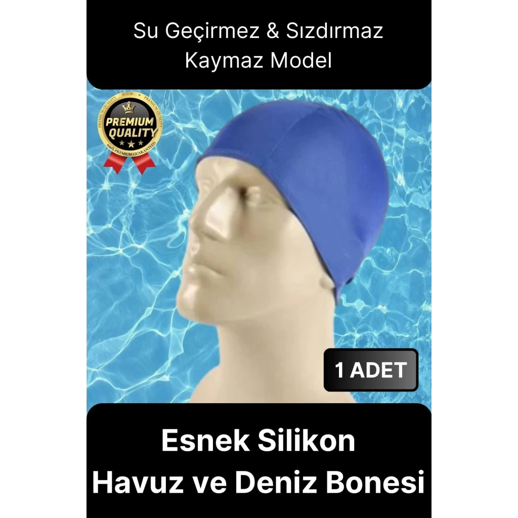 Premium Su Geçirmez Sızdırmaz Kaymaz Elastik Yüzme Şapkası Kaliteli Silikon Deniz Havuz Yüzme Bonesi