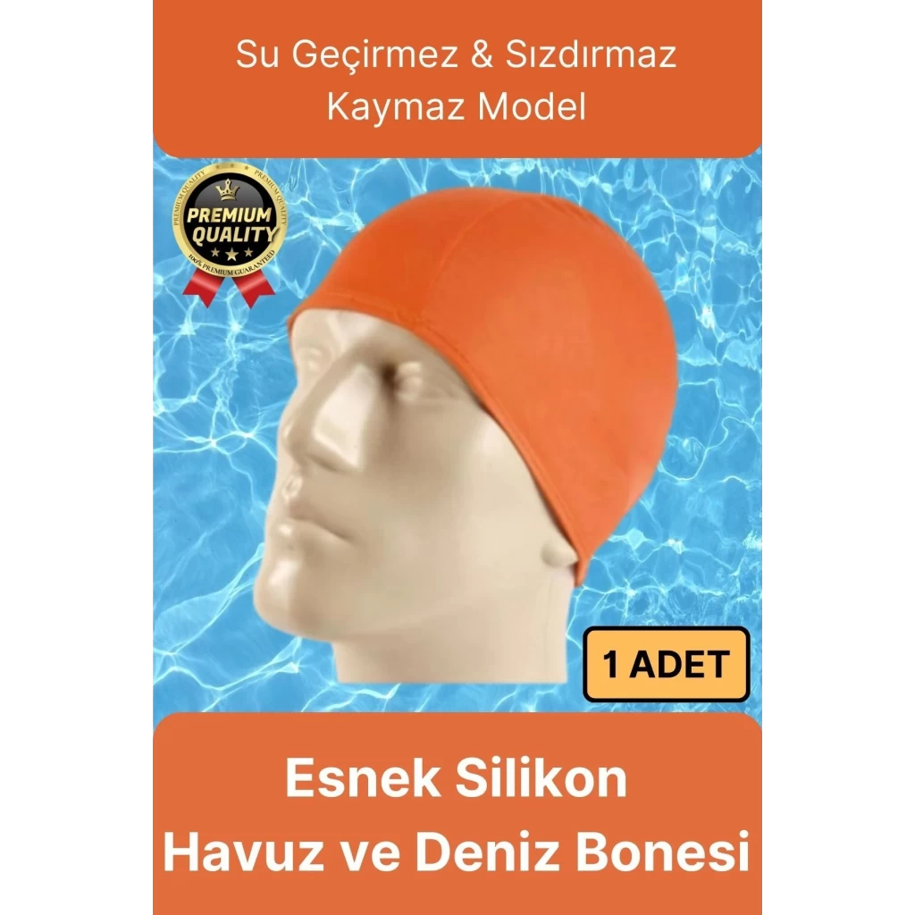 Premium Su Geçirmez Sızdırmaz Kaymaz Elastik Yüzme Şapkası Kaliteli Silikon Deniz Havuz Yüzme Bonesi
