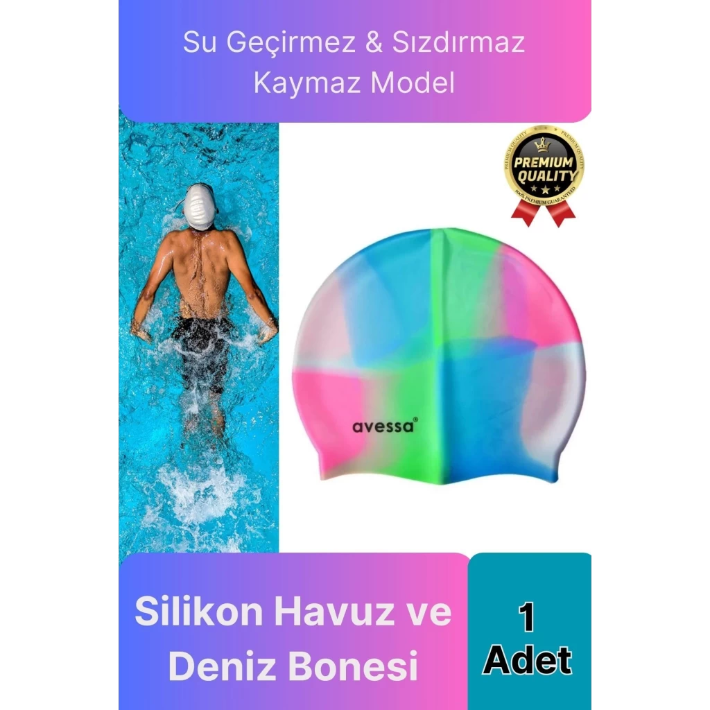 Premium Su Geçirmez Sızdırmaz Kaymaz Elastik Yüzme Şapkası Kaliteli Silikon Deniz Havuz Yüzme Bonesi