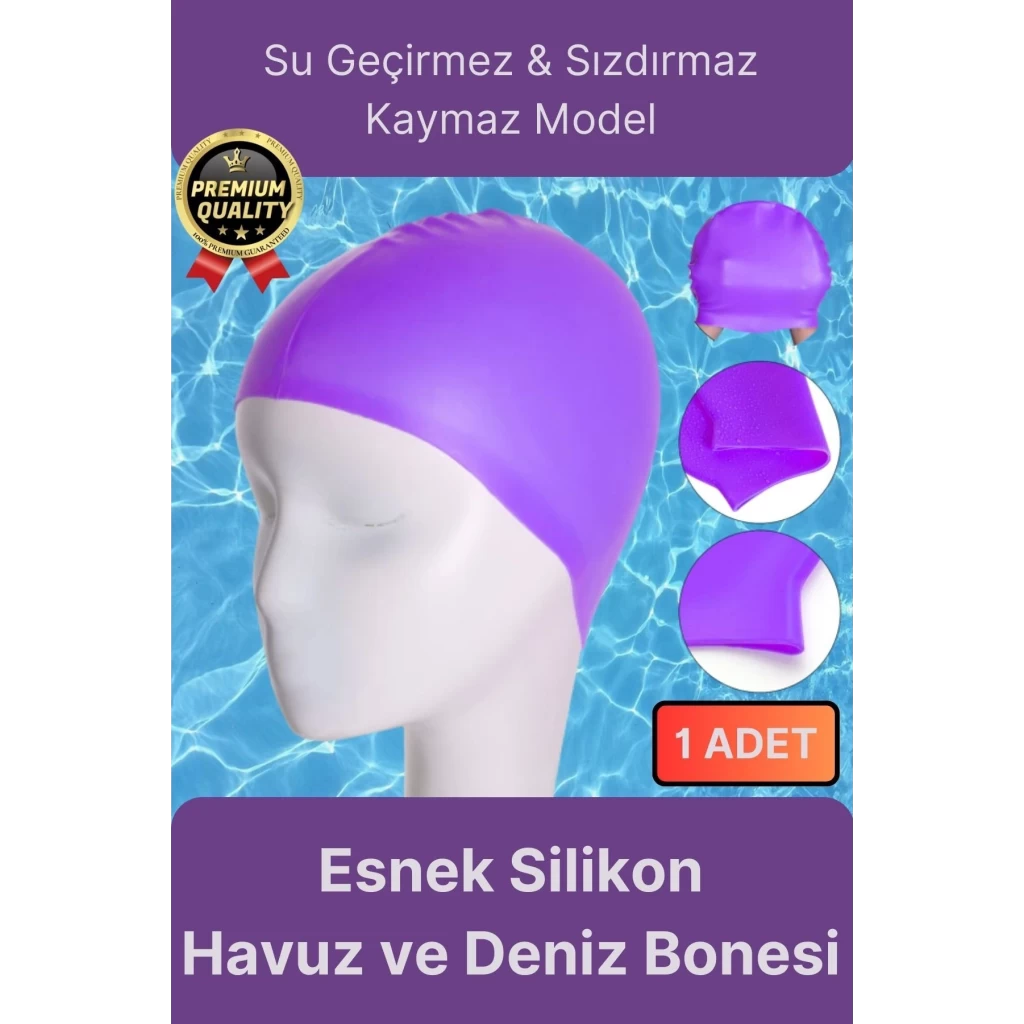 Premium Su Geçirmez Sızdırmaz Kaymaz Elastik Yüzme Şapkası Kaliteli Silikon Deniz Havuz Yüzme Bonesi