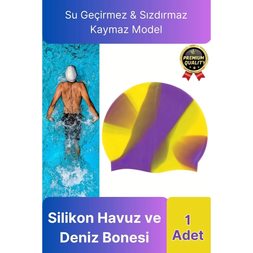 Premium Su Geçirmez Sızdırmaz Kaymaz Elastik Yüzme Şapkası Kaliteli Silikon Deniz Havuz Yüzme Bonesi