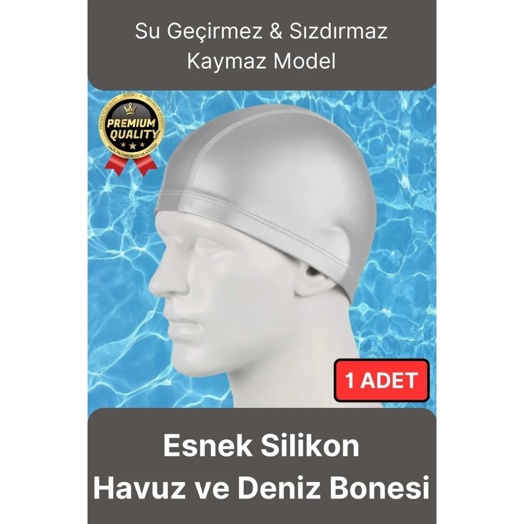 Premium Su Geçirmez Sızdırmaz Kaymaz Elastik Yüzme Şapkası Kaliteli Silikon Deniz Havuz Yüzme Bonesi