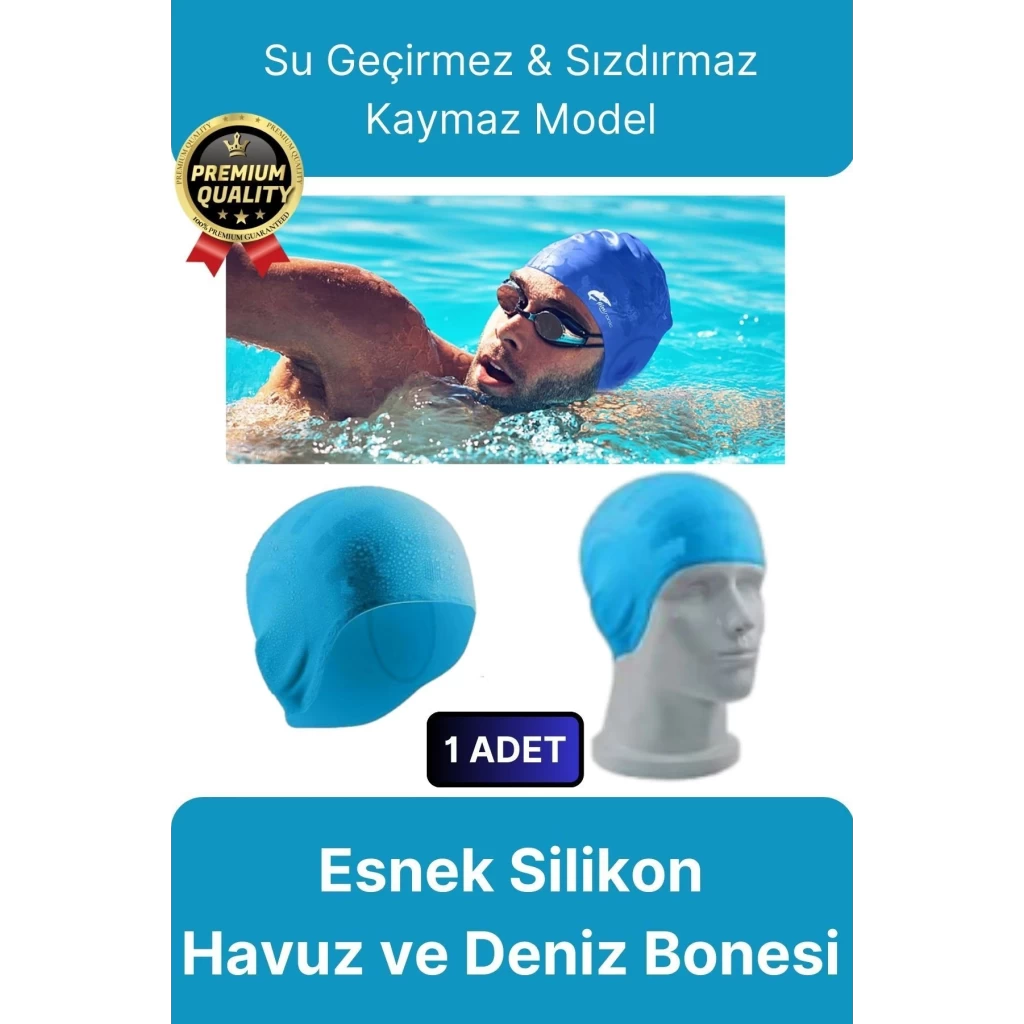 Premium Su Geçirmez Sızdırmaz Kaymaz Elastik Yüzme Şapkası Kaliteli Silikon Deniz Havuz Yüzme Bonesi