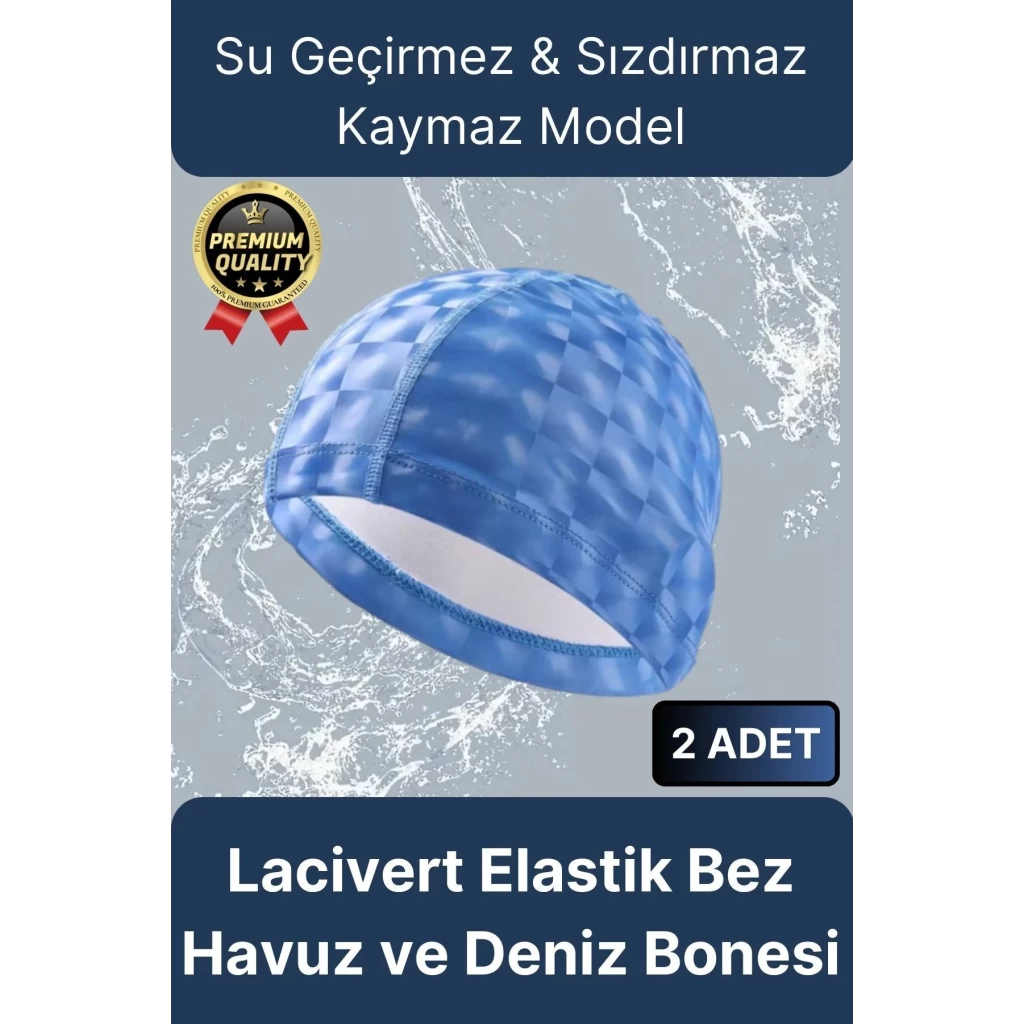 Premium Su Geçirmez Sızdırmaz Kaymaz Kaliteli Yüzücü Şapka Elastik Bez 2li Deniz Havuz Yüzme Bonesi