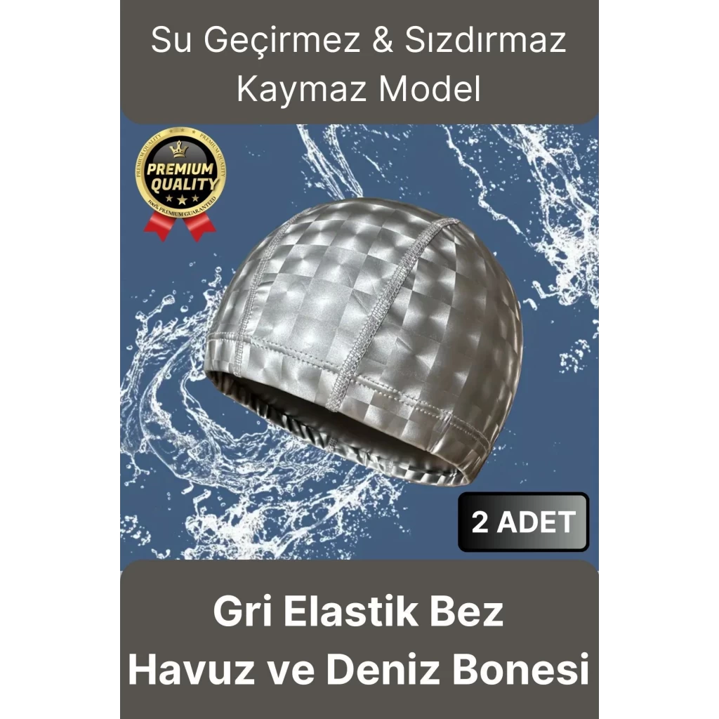 Premium Su Geçirmez Sızdırmaz Kaymaz Kaliteli Yüzücü Şapka Elastik Bez 2li Deniz Havuz Yüzme Bonesi