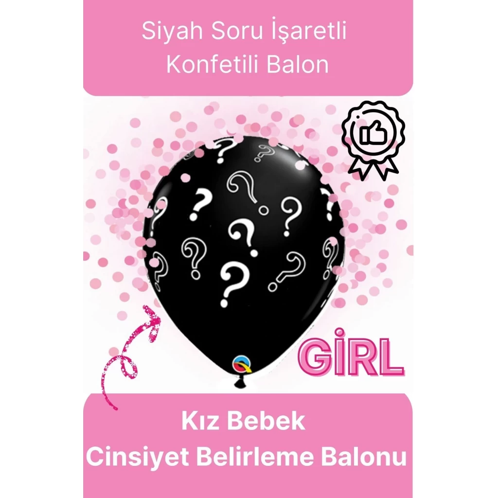 Siyah Soru İşareti Cinsiyet Belirleme Partisi Baby Shower Kız mı Erkek mi 18inç 45cm Konfetili Balon