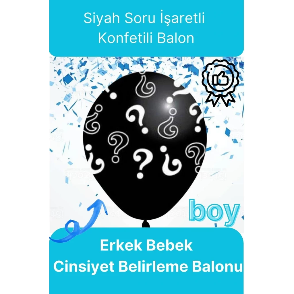 Siyah Soru İşareti Cinsiyet Belirleme Partisi Baby Shower Kız mı Erkek mi 18inç 45cm Konfetili Balon