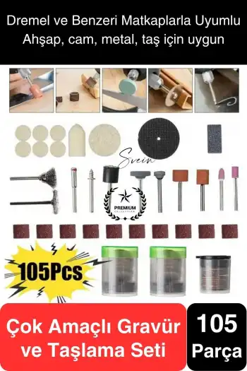 105 Parça Hobi Gravür Dremel Taşlama Ucu Mini Metal Ahşap Oyma Seti Parlatma Zımparalama Fırçalama