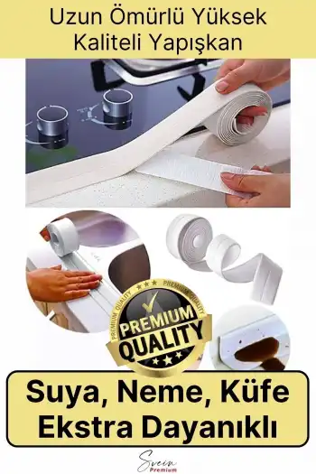 Su Sızdırmaz Geçirmez Dayanıklı Lavabo Tezgah Küvet Duş Banyo Mutfak Pencere Kenar Bandı 3,2 Mt