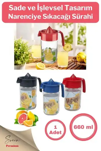 Titiz Pratik Narenciye Portakal Sıkacağı Manuel Cam Hazneli Sürahi Karaf 660 Ml