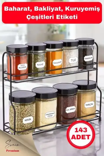 143 Adet Baharat Bakliyat Kuruyemiş Kavanoz Sticker Etiketi Seti Kendinden Yapışkanlı 3,6 X 2 Cm