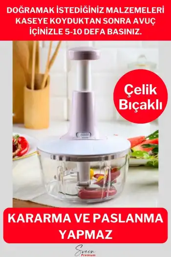 Pratik Taşınabilir Basmalı El Rondo Soğan Sebze Meyve Doğrayıcı Paslanmaz Çelik Bıçaklı El Robotu