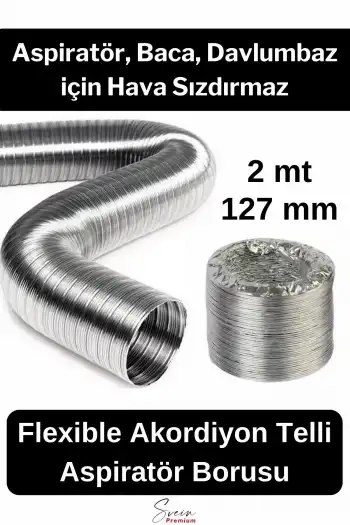 #HavalandırmaBorusu Alüminyum Kopmaz Yırtılmaz Ankastre Baca Aspiratör Davlumbaz Şofben Havalandırma Borusu 2 mt 127 mm