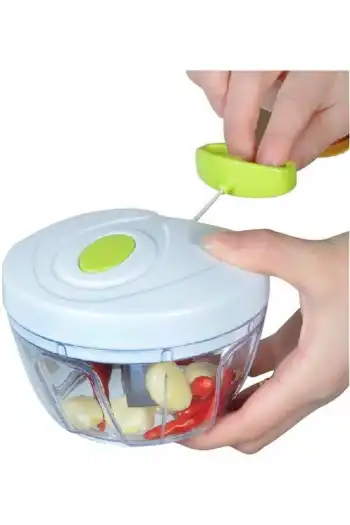 Premium Manuel 3 Bıçaklı Ipli Çekmeli Paslanmaz El Blender Kolay Hızlı Meyve Sebze Soğan Doğrayıcı