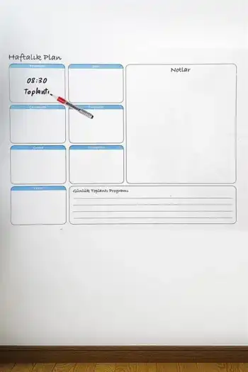 Kendinden Yapışkanlı Tutunabilen Haftalık Planlayıcı Manyetik Duvar Stickerı Takvim 100x60 cm
