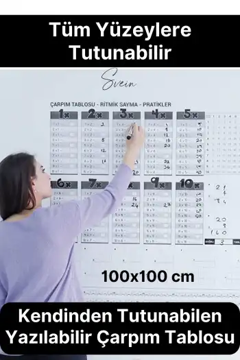 Kendinden Yapışkanlı Tutunabilen Çarpım Tablosu Ezberleme Manyetik Duvar Stickerı 105 x 100 cm