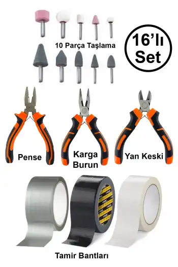 Mini Hobi Karga Burun Yan Keski Pense 10lu Taşlama Uç Çok Amaçlı Siyah Beyaz Gri Tamir Bandı Seti
