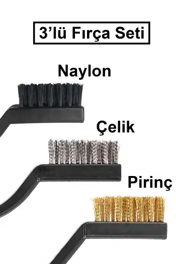 3lü Çelik Pirinç Naylon Fırça Seti Mini Detay Temizleme Paslanmaz Plastik Saplı Cüruf Pas Toz