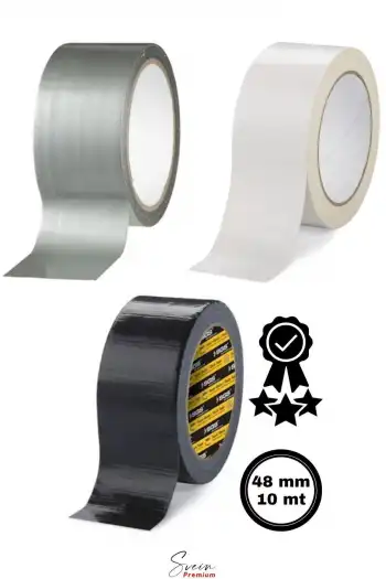 Çok Amaçlı 3lü Set Siyah Beyaz Gri Dayanıklı İzolasyon Gri Tamir Bandı 48 mm 10 mt 1 Adet