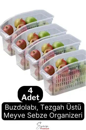 Buzdolabı Sepeti Çok Amaçlı Evye Altı Dolap İçi Meyve Sebze Düzenleyici Sepet Organizer Şeffaf 4lü