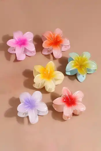 6lı Lotus Çiçeği Mandal Toka Parlak Akrilik Çok Renkli Mika Şık Yeni Sezon Kadın Saç Tokası Seti