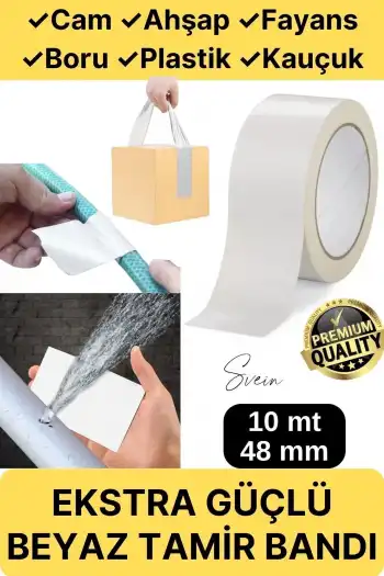 Premium Çok Amaçlı Su Geçirmez Sızdırmaz Dayanıklı Izole Beyaz Tamir Bandı 48 Mm 10 Mt 1 Adet