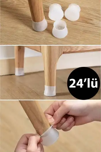 24lü Kaydırmaz Çizdirmez A Kalite Mobilya Sandalye Masa Zemin Silikon Koruyucu Pabuç Ayak Kılıf