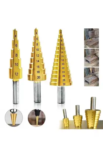 3lü Kademeli Yüksek Hız Çeliği Paslanmaz Delme Matkap Ucu Sac Delme Seti HSS Sağlam A Kalite Uç