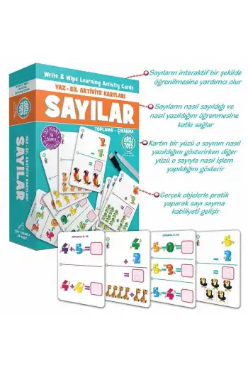 Sayılar Yaz Sil Aktivite Kartları Çift Taraflı 32li Eğitici Öğretici Okul Öncesi Zeka Kalemli Kutu