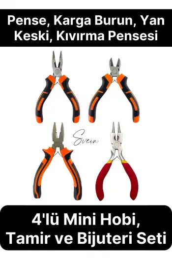 Premium Mini 4lü Karga Burun Yan Keski Kıvırma Pense Seti Hobi Bijuteri Takı Yapım El Aleti Çelik