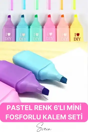 6lı Mini Pastel Renkli Düz Fosforlu İşaretleme Kalemi Öğrenci Sevimli Kılıflı Okul Çocuk Boya Seti