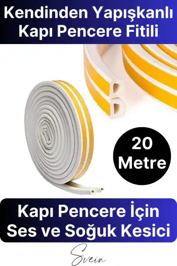 Kapı Pencere Fitili Soğuk İzolasyon Bandı Kendinden Yapışkanlı Güçlü Kauçuk Yalıtım Bant 2x10=20 Mt