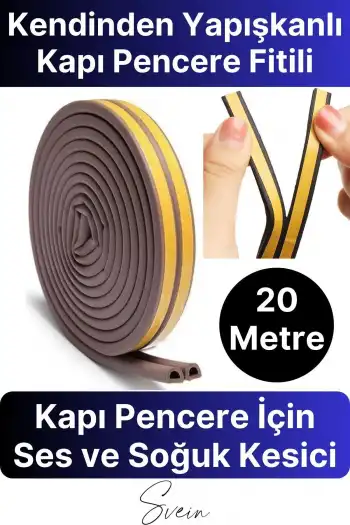 Kapı Pencere Fitili Soğuk İzolasyon Bandı Kendinden Yapışkanlı Güçlü Kauçuk Yalıtım Bant 2x10=20 Mt