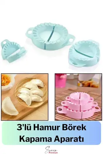 Premium 3 Boy Ravioli, Mantı, Kurabiye, Poğaça, Çi Börek ve Hamur Kalıbı Aparatı Pratik Şekil Verme