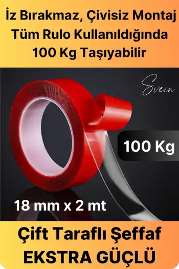 100 Kg Şeffaf Çift Taraflı Çok Amaçlı Güçlü Tamir Silikon Bant Dış Mekan Akrilik Bandı 18 mm-2 mt