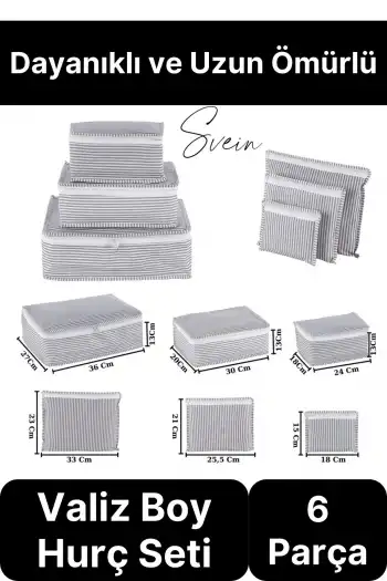 6lı Valiz Bavul Düzenleyici Seyahat Çantası Organizer Hurç Set Fermuarlı Gri Çizgi Fileli