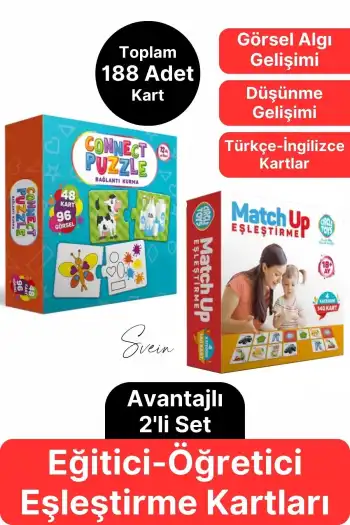 2li Süper Avantajlı Eğitici Öğretici Eşleştirme Oyunu Puzzle Yapboz Kutulu Görsel Algı Motor Beceri