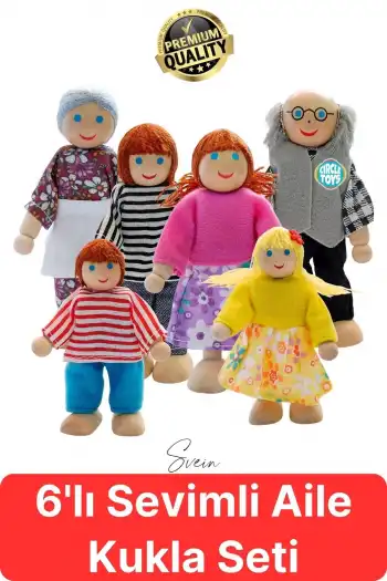 Özel Üretim Ahşap 6lı Sevimli Aile Kukla Seti Motor Gelişim Hayalgücü Kutulu Eğlenceli Oyuncak
