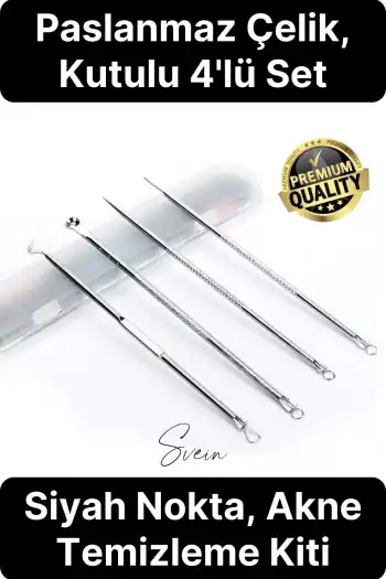 Siyah Nokta Akne Temizleyici Giderici Çıkarıcı Komedon 4lü Set Kutulu Yağ bezesi Sivilce İğnesi