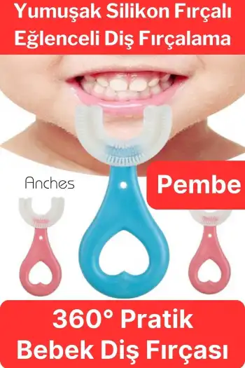 U Şeklinde Pratik Bebek Çocuk Diş Fırçası 360 Derece Temizlik Kolay Kullanım Yumuşak Silikon Fırça