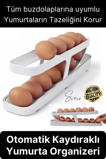 2 Katlı Pratik Yumurta Düzenleyici Buzdolabı Organizer Tutucu Otomatik Yuvarlanan Saklama Rafı Stand